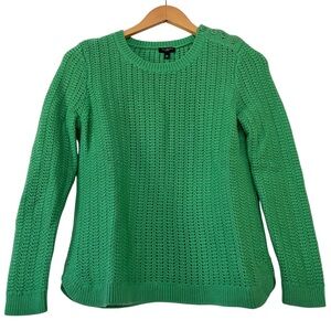 Talbots Open Knit Lambswool Blend Spring Green Crewneck Sweater Sz Mp